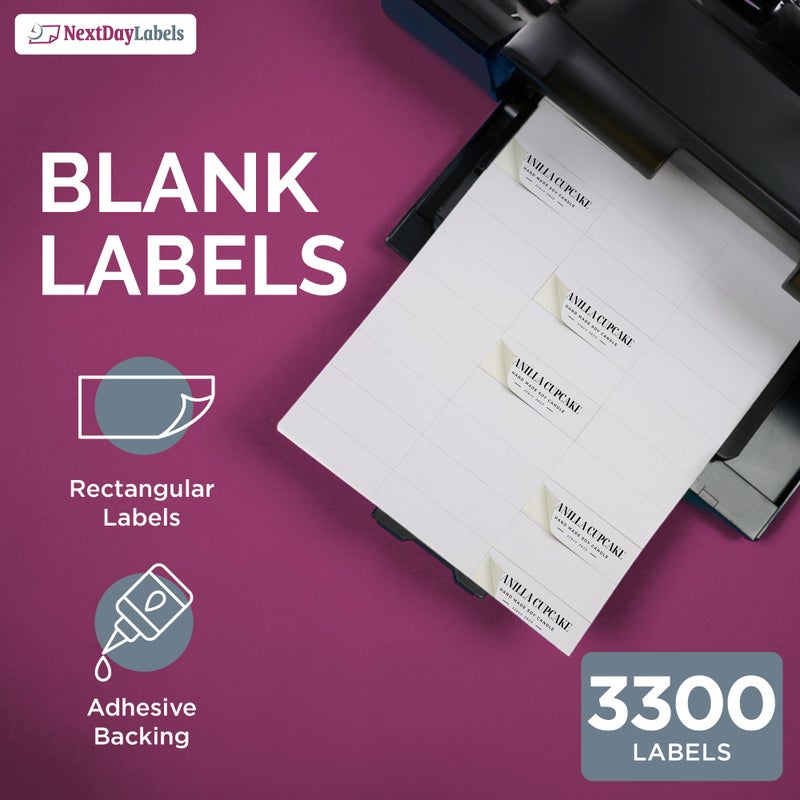 NextDayLabels ملصقات NextDay - ملصقات مستطيلة بحجم 2.83" × 1" للطابعة - ملصقات طابعة ليزر/حبر أبيض لعنوان الإرجاع وملصقات الشحن (100 ورقة، 33 ملصق لكل ورقة، 3300 ملصق) - Image 3